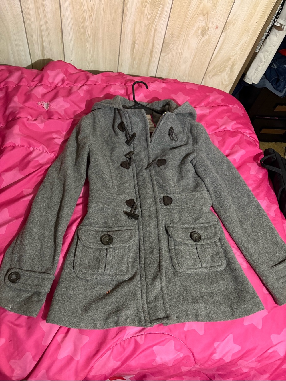 Aeropostale Gray Hooded Toggle Pea Coat